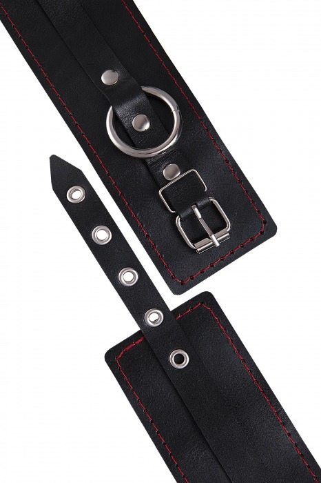 Черные кожаные однослойные оковы с контрастной строчкой - Pecado - купить с доставкой в Калининграде