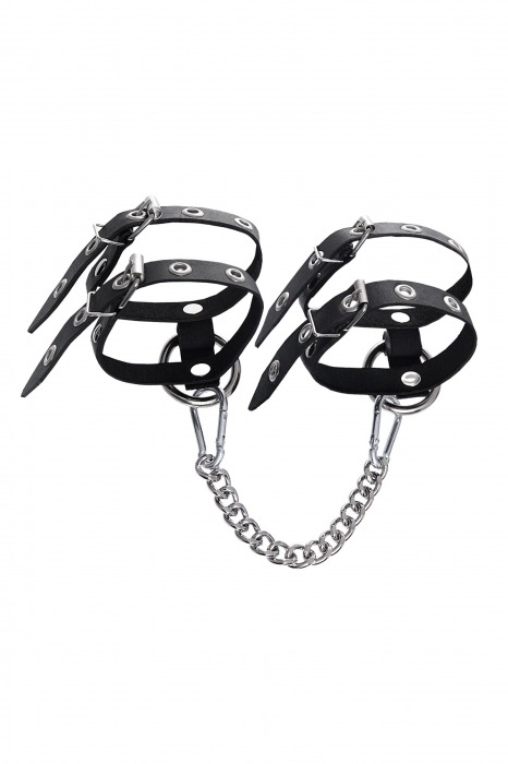 Черные однослойные кожаные оковы из двух ремешков - Pecado - купить с доставкой в Калининграде