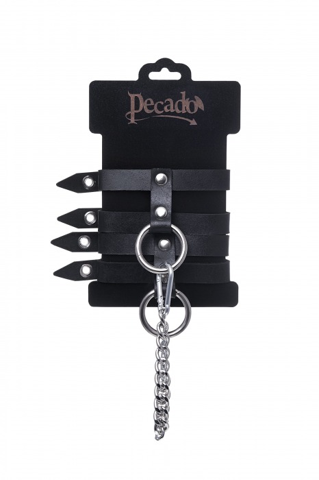 Черные однослойные кожаные оковы из двух ремешков - Pecado - купить с доставкой в Калининграде