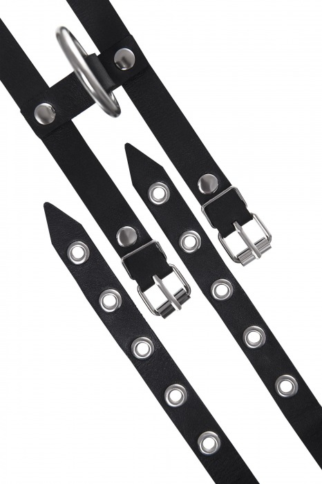 Черные однослойные кожаные оковы из двух ремешков - Pecado - купить с доставкой в Калининграде