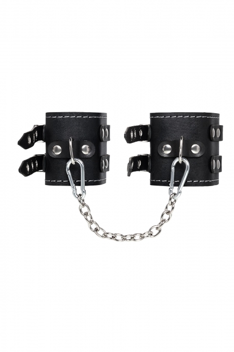 Черные кожаные оковы с двумя ремнями и красной подкладкой - Pecado - купить с доставкой в Калининграде