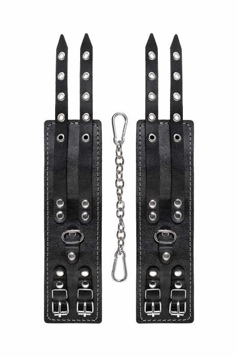 Черные кожаные оковы с двумя ремнями и красной подкладкой - Pecado - купить с доставкой в Калининграде