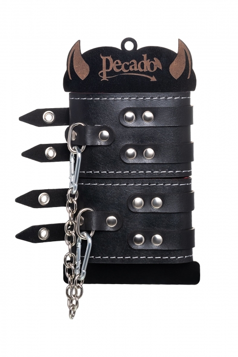 Черные кожаные оковы с двумя ремнями и красной подкладкой - Pecado - купить с доставкой в Калининграде