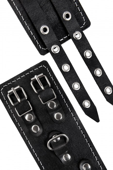 Черные кожаные оковы с двумя ремнями и красной подкладкой - Pecado - купить с доставкой в Калининграде