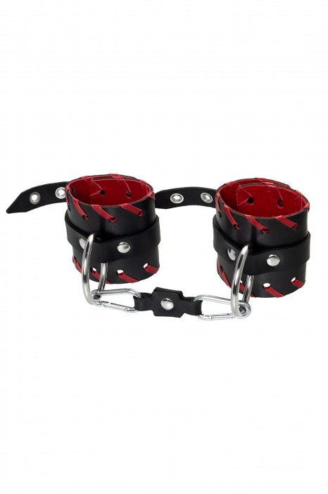 Черно-красные наручники из натуральной кожи - Pecado - купить с доставкой в Калининграде