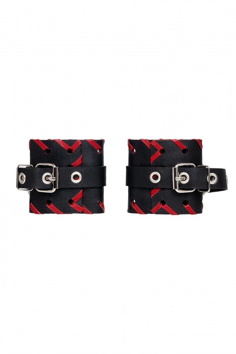 Черно-красные наручники из натуральной кожи - Pecado - купить с доставкой в Калининграде