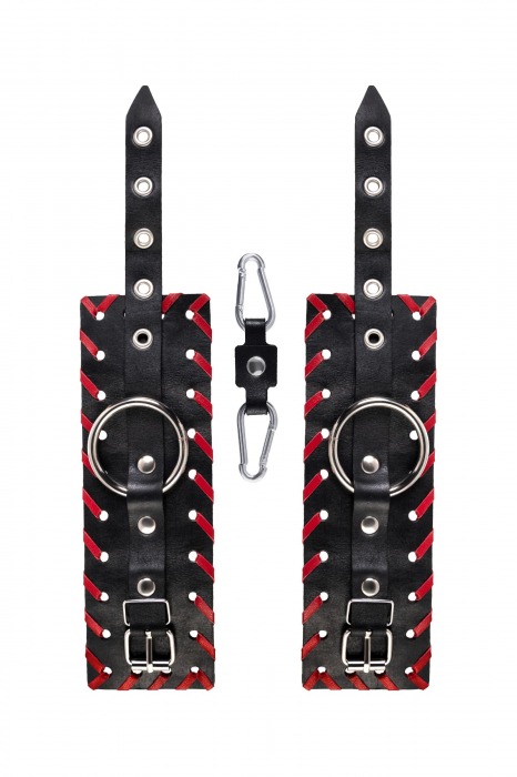 Черно-красные наручники из натуральной кожи - Pecado - купить с доставкой в Калининграде