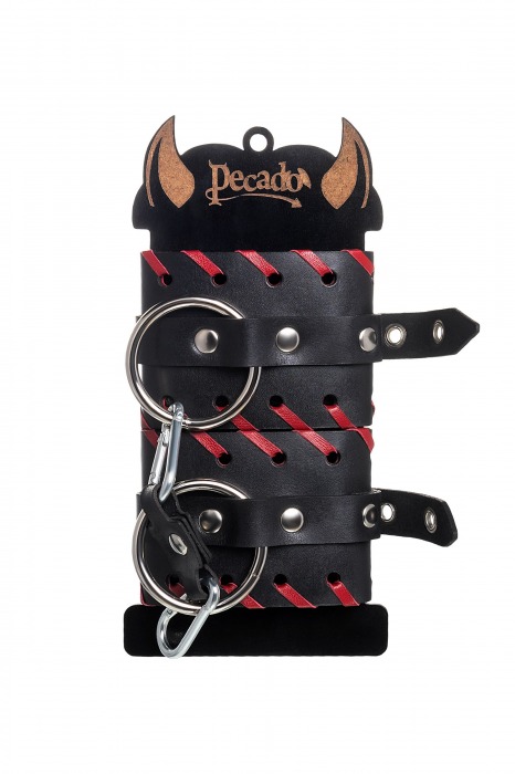 Черно-красные наручники из натуральной кожи - Pecado - купить с доставкой в Калининграде