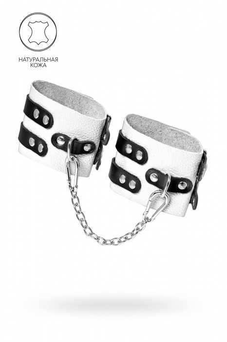 Бело-черные оковы с двумя ремешками и люверсами - Pecado - купить с доставкой в Калининграде