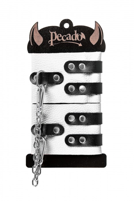 Бело-черные оковы с двумя ремешками и люверсами - Pecado - купить с доставкой в Калининграде