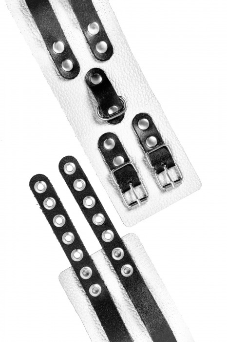 Бело-черные оковы с двумя ремешками и люверсами - Pecado - купить с доставкой в Калининграде