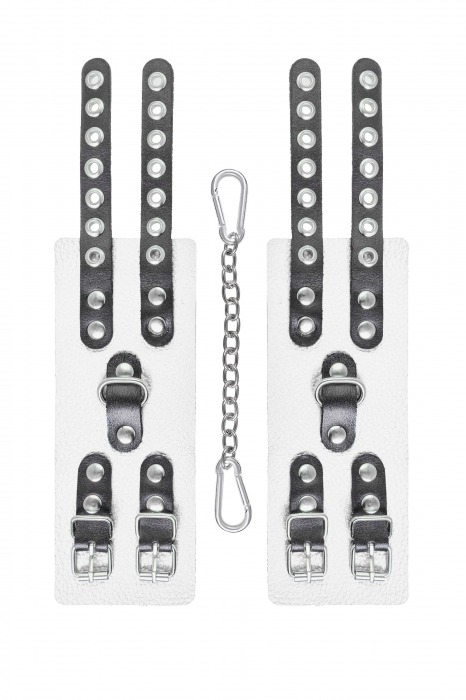 Бело-черные наручники с двумя ремешками и люверсами - Pecado - купить с доставкой в Калининграде