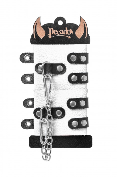 Бело-черные наручники с двумя ремешками и люверсами - Pecado - купить с доставкой в Калининграде