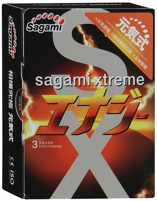 Презервативы Sagami Xtreme ENERGY с ароматом энергетика - 3 шт. - Sagami - купить с доставкой в Калининграде