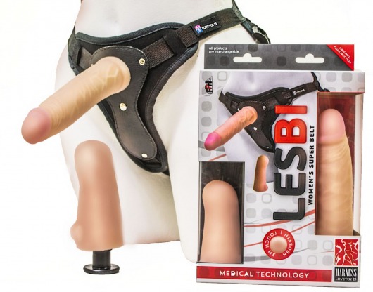 Телесный страпон Harness LESBI с вагинальной пробкой - 16,5 см. - LOVETOY (А-Полимер) - купить с доставкой в Калининграде