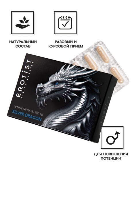 Капсулы для мужчин Erotist Silver Dragon для усиления эрекции - 10 капсул - Erotist Libido Booster - купить с доставкой в Калининграде