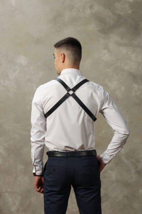 Черная мужская кожаная портупея №4 - БДСМ Арсенал - купить с доставкой в Калининграде