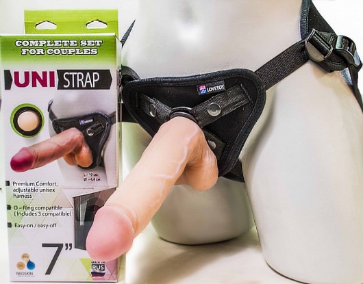 Страпон-унисекс с двумя насадками UNI strap 7  Harness - 19 и 16 см. - LOVETOY (А-Полимер) - купить с доставкой в Калининграде