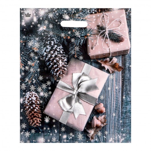 Новогодний пакет с принтом в виде подарков и вырубной ручкой (45х38 см) - Сима-Ленд - купить с доставкой в Калининграде