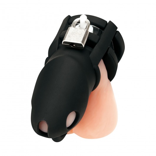 Черная клетка для пениса Silicone Small 2 in Cock Cage With Ball Divider - BlueLine - купить с доставкой в Калининграде