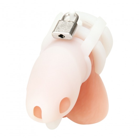 Белая клетка для пениса Silicone Small 2 in Cock Cage With Ball Divider - BlueLine - купить с доставкой в Калининграде