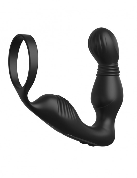Черный вибростимулятор простаты с эрекционным кольцом Ass-Gasm Pro P-Spot Milker - Pipedream - в Калининграде купить с доставкой