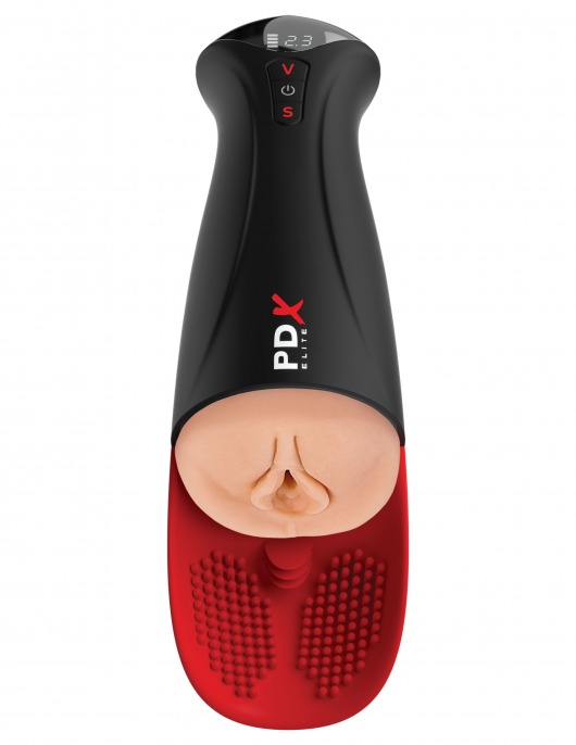 Телесный мастурбатор-вагина в черной колбе с вибрацией Fuck-O-Matic Pro XL - Pipedream - в Калининграде купить с доставкой