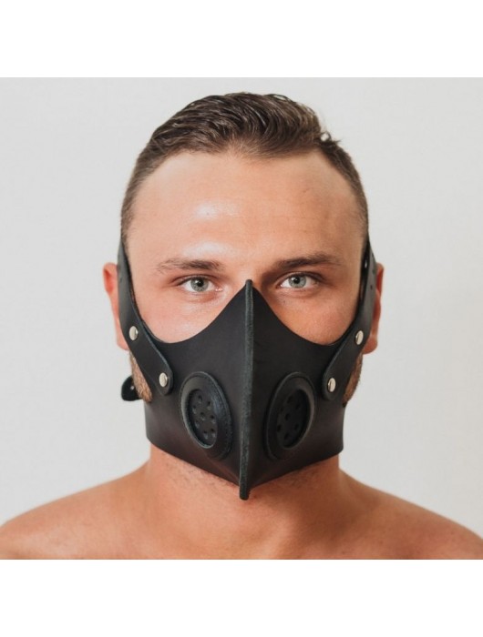 Черная кожаная маска «Сталкер» - БДСМ Арсенал - купить с доставкой в Калининграде