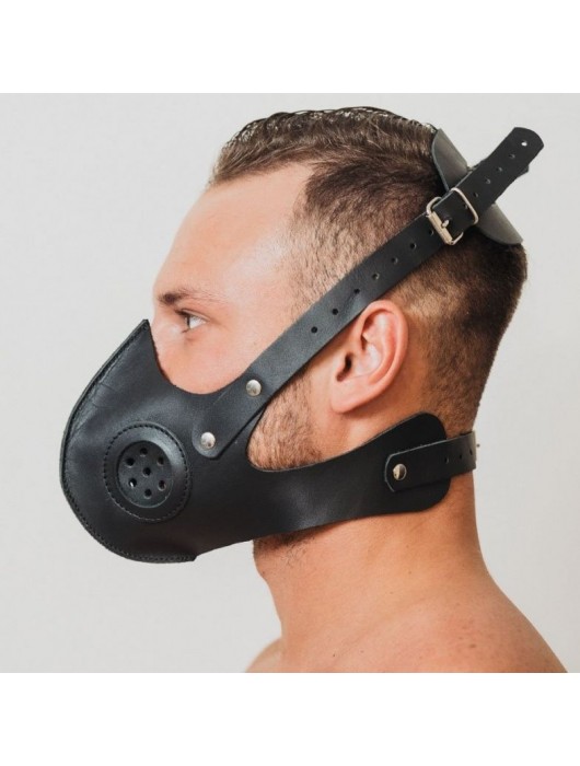 Черная кожаная маска «Сталкер» - БДСМ Арсенал - купить с доставкой в Калининграде