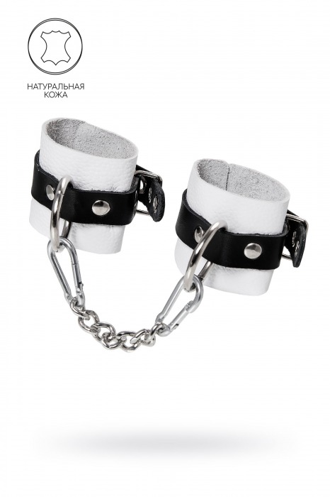 Бело-черные кожаные наручники с одним ремешком с люверсами - Pecado - купить с доставкой в Калининграде