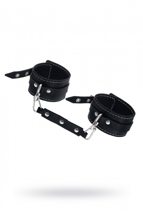 Черные двухслойные кожаные оковы с белой строчкой - Pecado - купить с доставкой в Калининграде