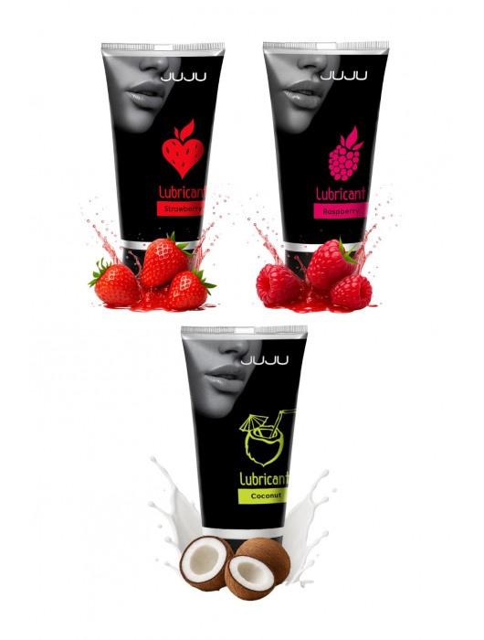 Набор из 3 съедобных лубрикантов JUJU (клубника, малина, кокос) - JuJu - купить с доставкой в Калининграде