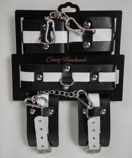 Набор фиксаторов из черной и белой натуральной кожи - Crazy Handmade - купить с доставкой в Калининграде