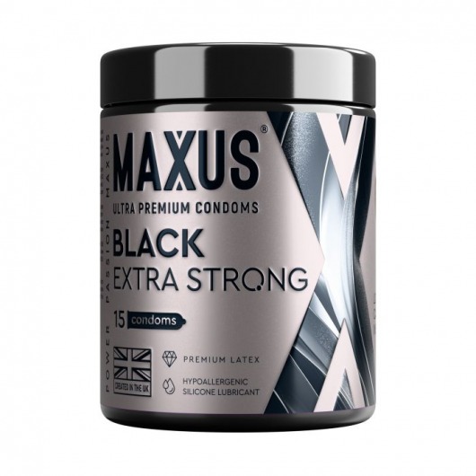 Черные утолщенные презервативы MAXUS Extra Strong с железным кейсом - 15 шт. - Maxus - купить с доставкой в Калининграде