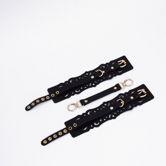 Черный кожаные оковы с узорами и золотистой фурнитурой - Crazy Handmade - купить с доставкой в Калининграде