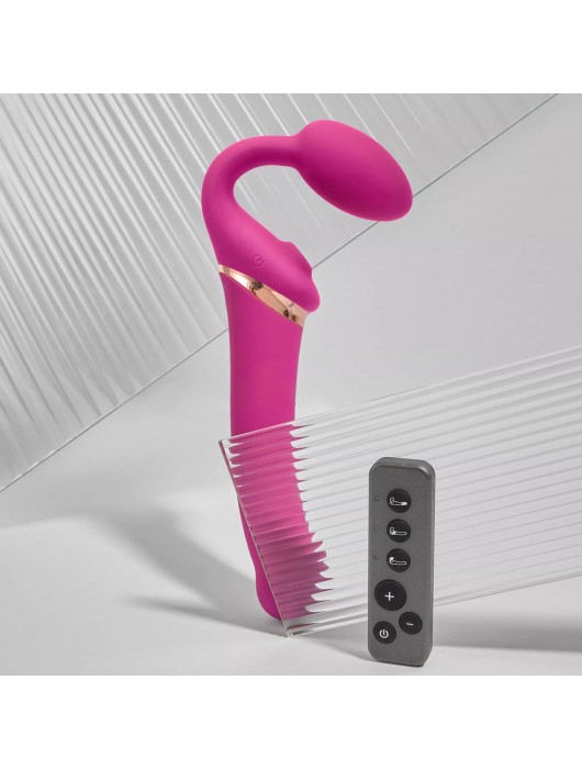 Ярко-розовый безремневой страпон Multi Orgasm Bendable Strap-On size XL с клиторальной стимуляцией - Strap-on-me - купить с доставкой в Калининграде