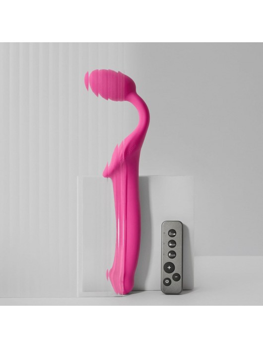 Ярко-розовый безремневой страпон Strap-on-me Vibrating Bendable Strap-On size XL - Strap-on-me - купить с доставкой в Калининграде