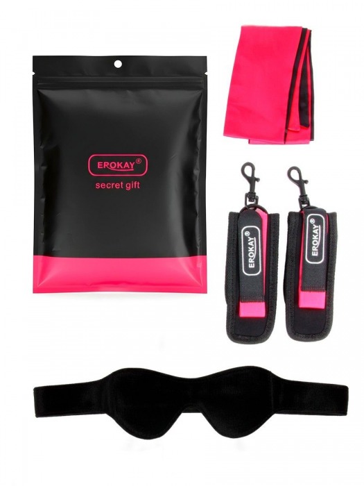 Черно-розовый эротический набор: маска, наручники и повязка - Erokay - купить с доставкой в Калининграде