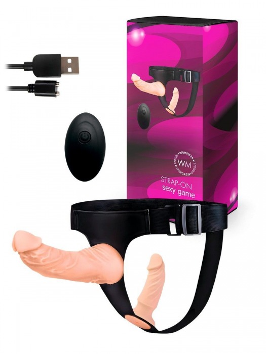 Женский страпон с 2 насадками, вибрацией и пультом ДУ - Erowoman-Eroman - купить с доставкой в Калининграде