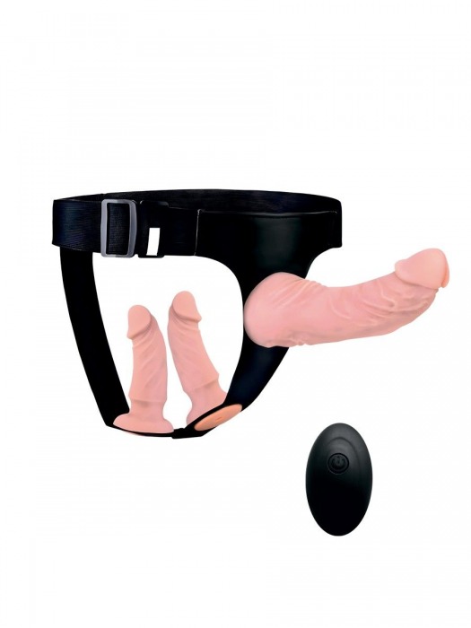 Женский страпон с 3 насадками и вибрацией - Erowoman-Eroman - купить с доставкой в Калининграде