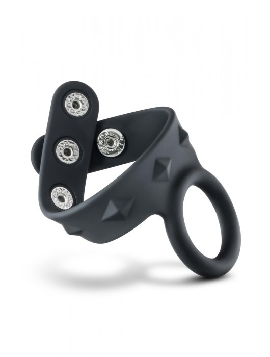 Черное эрекционное кольцо с подхватом мошонки на кнопках VS6 - Blush Novelties - в Калининграде купить с доставкой