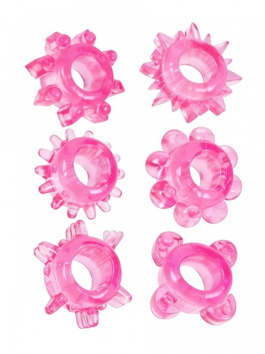 Набор из 6 розовых эрекционных колец с различным рельефом - Erowoman-Eroman - в Калининграде купить с доставкой