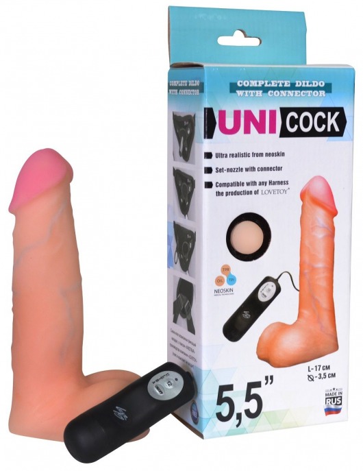 Фаллическая насадка Харнесс UNICOCK 5,5  с вибрацией - 17 см. - LOVETOY (А-Полимер) - купить с доставкой в Калининграде