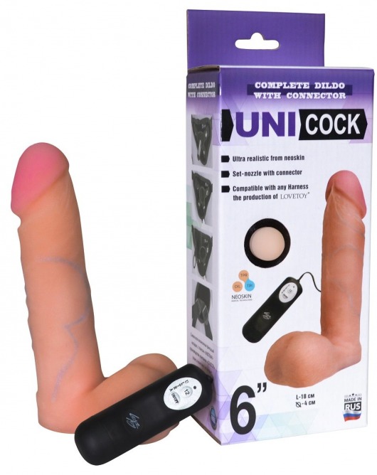 Фаллическая насадка Харнесс UNICOCK 6  с вибрацией - 18 см. - LOVETOY (А-Полимер) - купить с доставкой в Калининграде