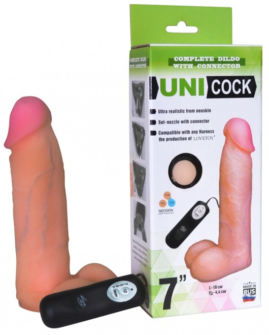 Фаллическая насадка Харнесс UNICOCK 7  с вибрацией - 19 см. - LOVETOY (А-Полимер) - купить с доставкой в Калининграде