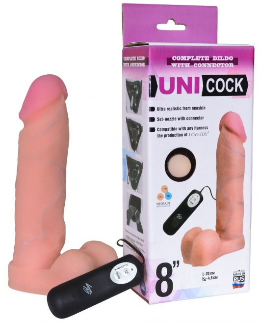 Фаллическая насадка Харнесс UNICOCK 8  с вибрацией - 20 см. - LOVETOY (А-Полимер) - купить с доставкой в Калининграде