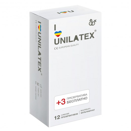 Разноцветные ароматизированные презервативы Unilatex Multifruit  - 12 шт. + 3 шт. в подарок - Unilatex - купить с доставкой в Калининграде