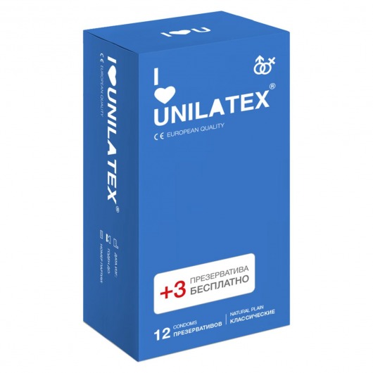 Классические презервативы Unilatex Natural Plain - 12 шт. + 3 шт. в подарок - Unilatex - купить с доставкой в Калининграде