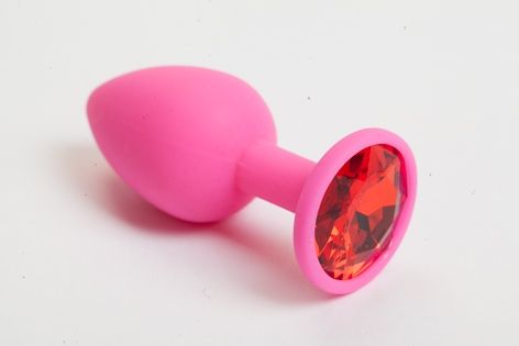Розовая анальная пробка с красным кристаллом - 9,5 см. - 4sexdreaM - купить с доставкой в Калининграде