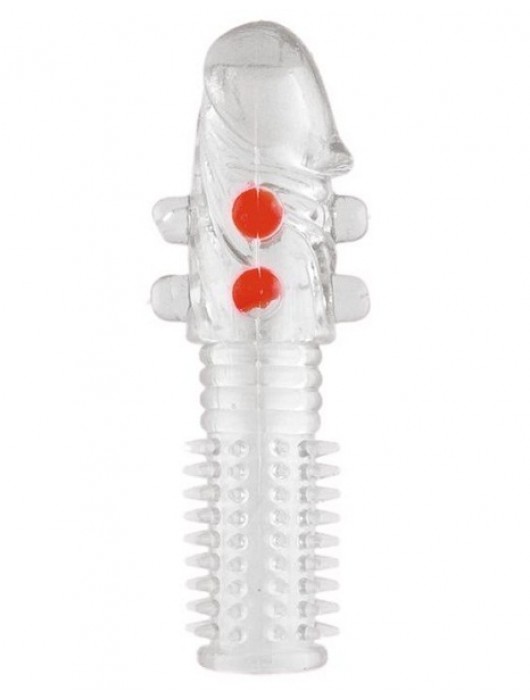 Гелевая прозрачная насадка с шариками и шипами - 14 см. - Toyfa Basic - в Калининграде купить с доставкой